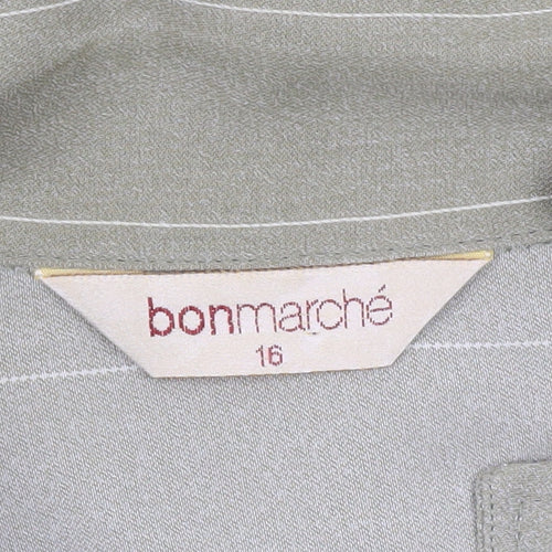 Bonmarché Women’s Green Striped Button-Up Tunic Shirt Size 16