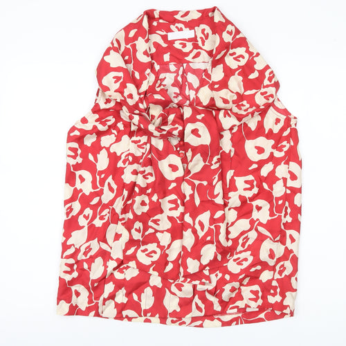 Nicole Farhi Womens Red Silk Floral Cowl Neck Blouse UK12