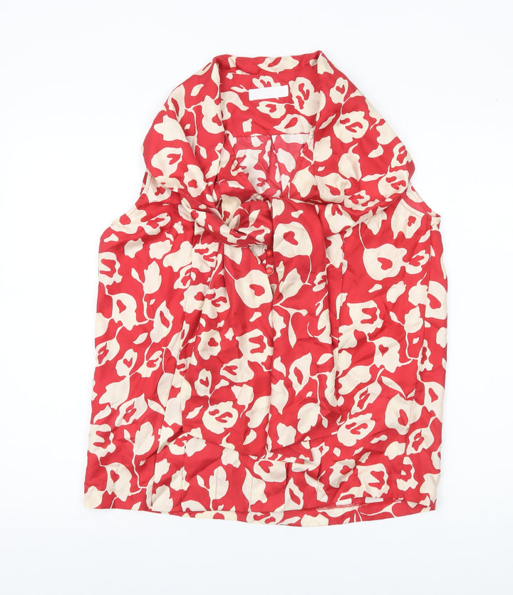 Nicole Farhi Womens Red Silk Floral Cowl Neck Blouse UK12