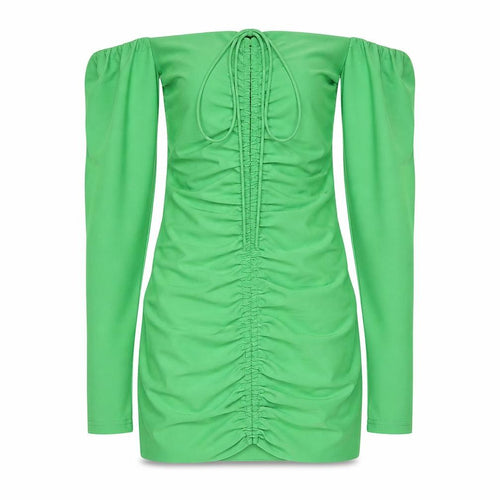 Mistress Rocks Women’s Green XS Bodycon Off Shoulder Ruched Dress