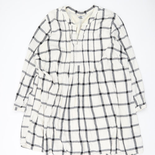 Old Navy Womens White Check 2XL Shift Dress Long Sleeve V-Neck