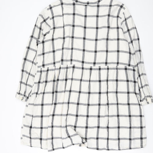 Old Navy Womens White Check 2XL Shift Dress Long Sleeve V-Neck