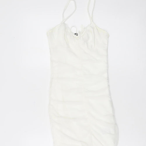 H&M Divided Women’s White XS Bodycon Mini Dress Ruched Scoop Neck