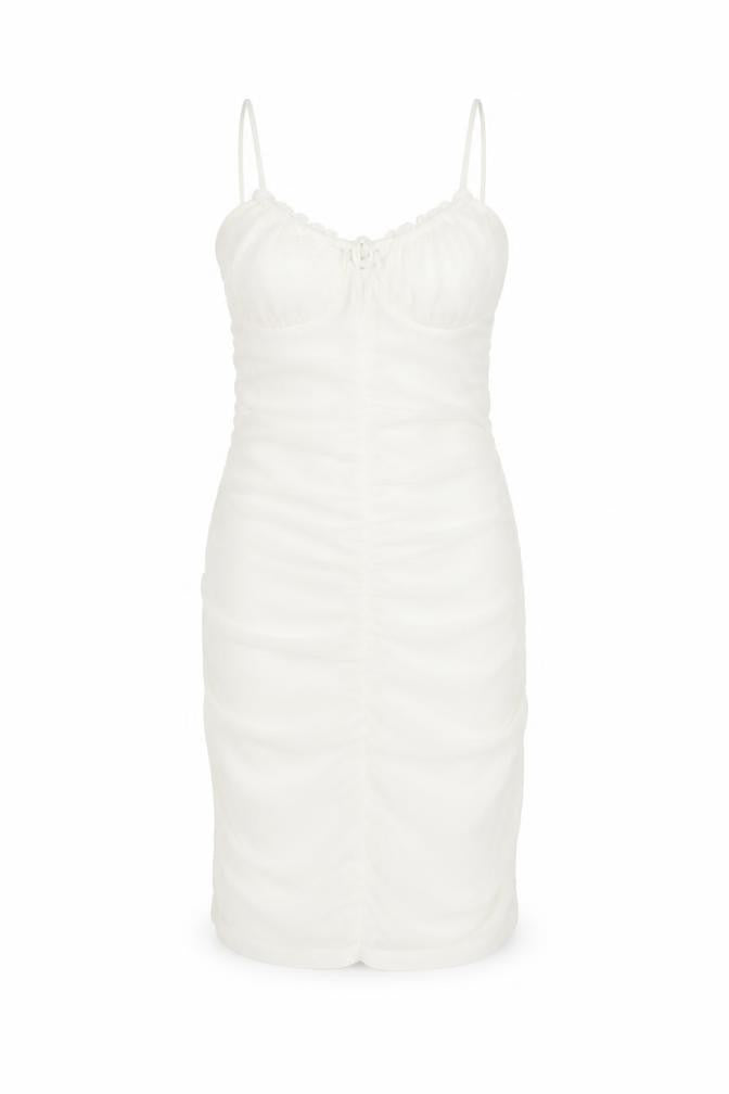 H&M Divided Women’s White XS Bodycon Mini Dress Ruched Scoop Neck