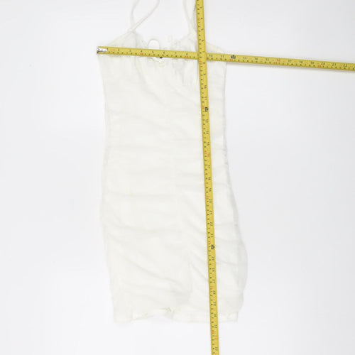 H&M Divided Women’s White XS Bodycon Mini Dress Ruched Scoop Neck