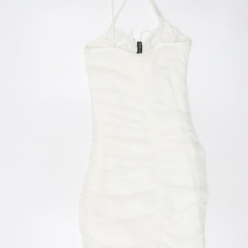 H&M Divided Women’s White XS Bodycon Mini Dress Ruched Scoop Neck
