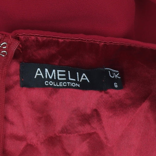 Amelia Collection Women Red Size 6 A-Line Sleeveless Knee Dress