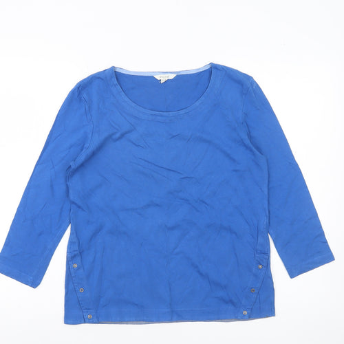 White Stuff Women’s Blue Cotton 3/4 Sleeve Scoop Neck T-Shirt UK 8