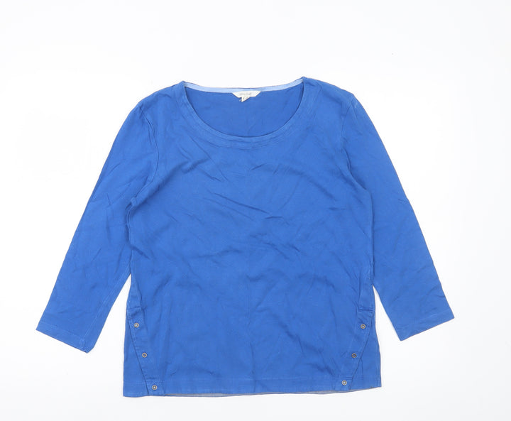 White Stuff Women’s Blue Cotton 3/4 Sleeve Scoop Neck T-Shirt UK 8