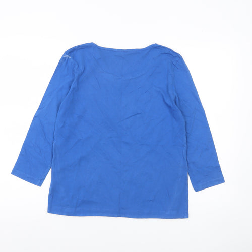 White Stuff Women’s Blue Cotton 3/4 Sleeve Scoop Neck T-Shirt UK 8