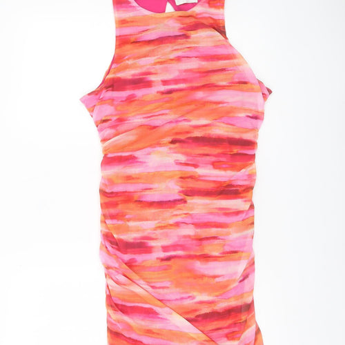Primark Women’s Pink Orange Ruched Sheath Cocktail Dress Size 14