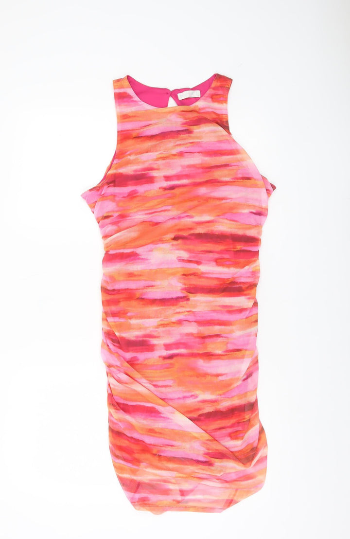 Primark Women’s Pink Orange Ruched Sheath Cocktail Dress Size 14
