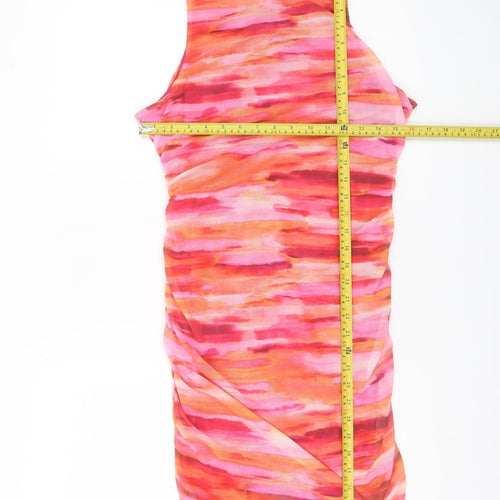 Primark Women’s Pink Orange Ruched Sheath Cocktail Dress Size 14