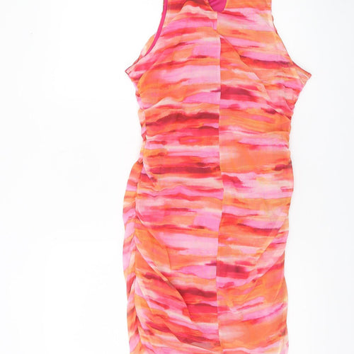 Primark Women’s Pink Orange Ruched Sheath Cocktail Dress Size 14