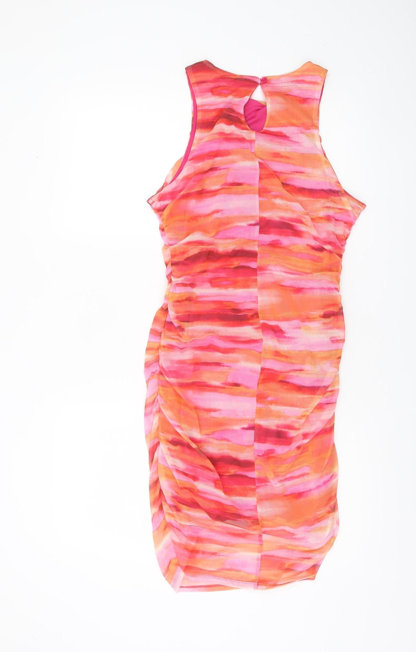 Primark Women’s Pink Orange Ruched Sheath Cocktail Dress Size 14