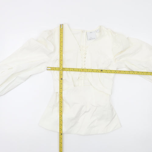 C/MEO Collective Women White Size 10 Puff Sleeve V-Neck Blouse