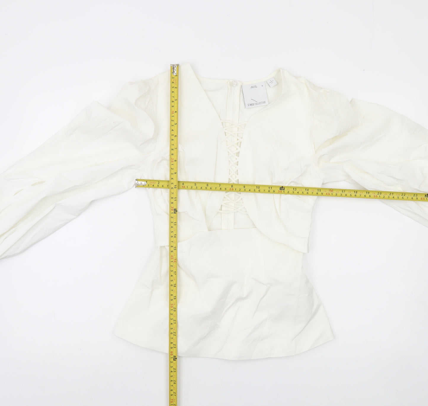 C/MEO Collective Women White Size 10 Puff Sleeve V-Neck Blouse