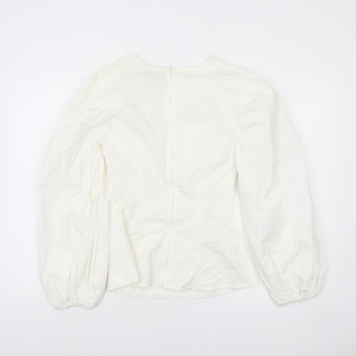 C/MEO Collective Women White Size 10 Puff Sleeve V-Neck Blouse
