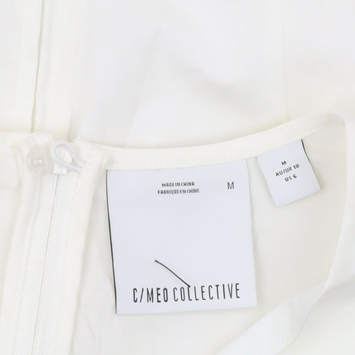 C/MEO Collective Women White Size 10 Puff Sleeve V-Neck Blouse