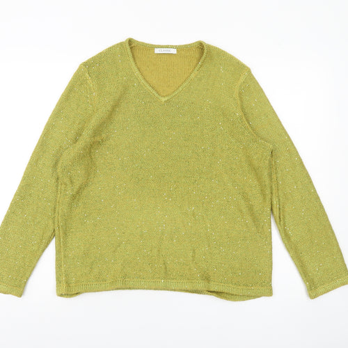 Marks and Spencer Womens Green Sequin V-Neck Jumper Size 14