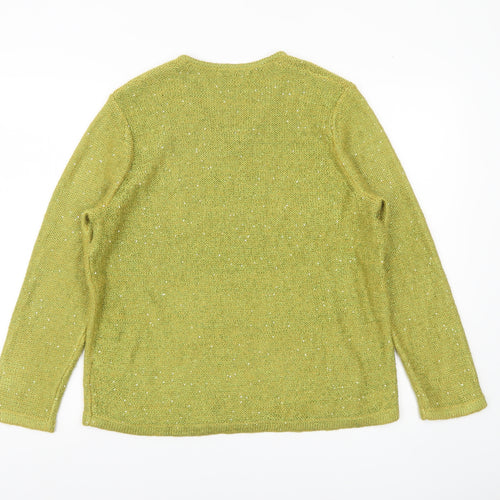Marks and Spencer Womens Green Sequin V-Neck Jumper Size 14
