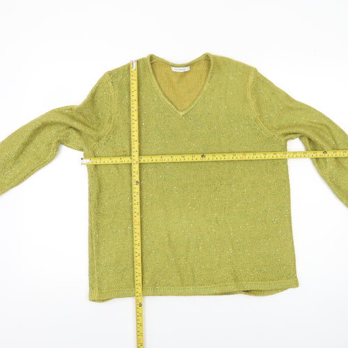 Marks and Spencer Womens Green Sequin V-Neck Jumper Size 14