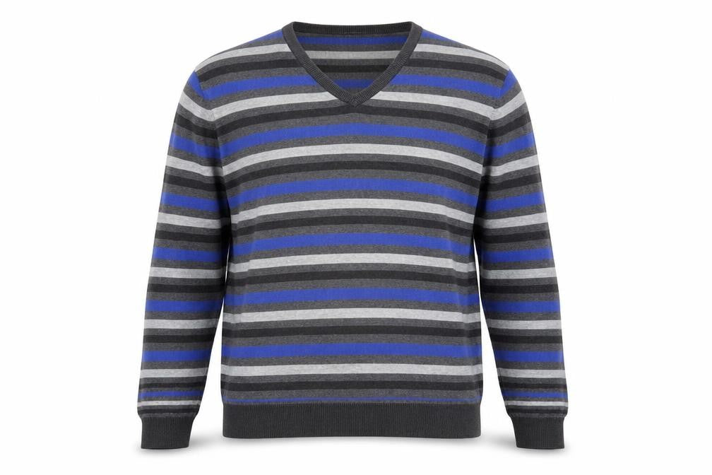 Front view of Jaeger men’s multicoloured striped cotton v-neck jumper l