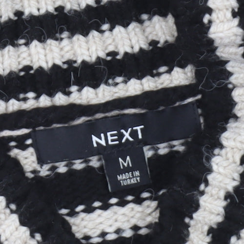 Next Womens Black Beige Striped V-Neck Pullover Jumper Size M