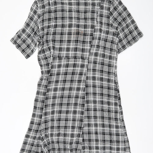 Monki Women’s Black Check Shirt Dress L Viscose Short Sleeve