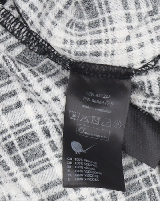 Monki Women’s Black Check Shirt Dress L Viscose Short Sleeve