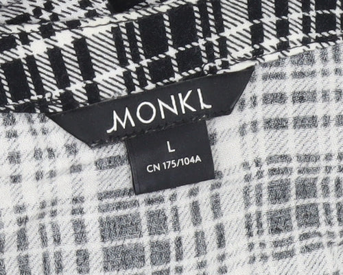 Monki Women’s Black Check Shirt Dress L Viscose Short Sleeve