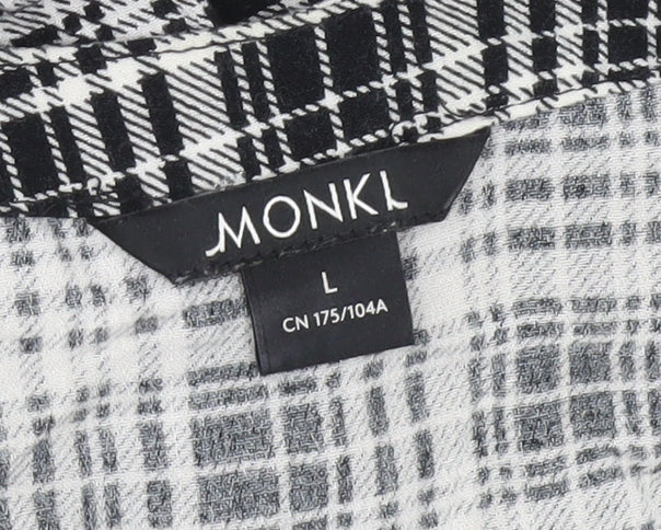 Monki Women’s Black Check Shirt Dress L Viscose Short Sleeve