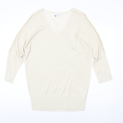 Together Womens Beige V-Neck Jumper Size 14 3/4 Sleeve Knit