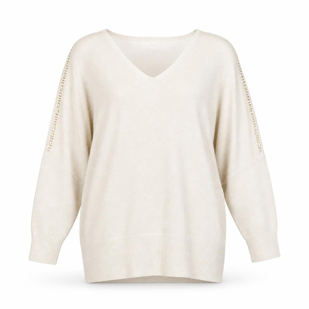 Together Womens Beige V-Neck Jumper Size 14 3/4 Sleeve Knit