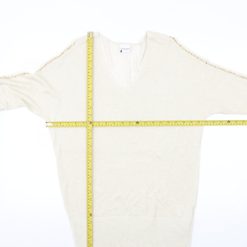 Together Womens Beige V-Neck Jumper Size 14 3/4 Sleeve Knit