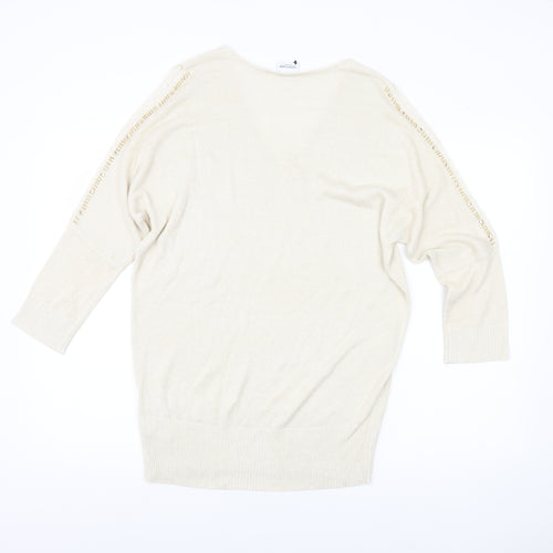 Together Womens Beige V-Neck Jumper Size 14 3/4 Sleeve Knit