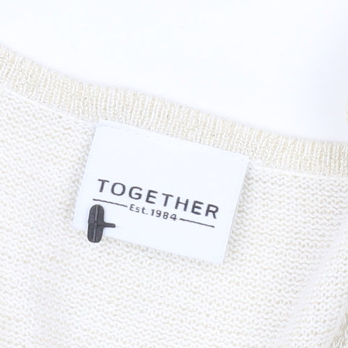 Together Womens Beige V-Neck Jumper Size 14 3/4 Sleeve Knit