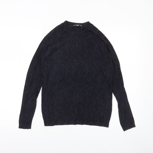 Whistles Womens Black Animal Print Jumper Size 8 Cotton Crew Neck