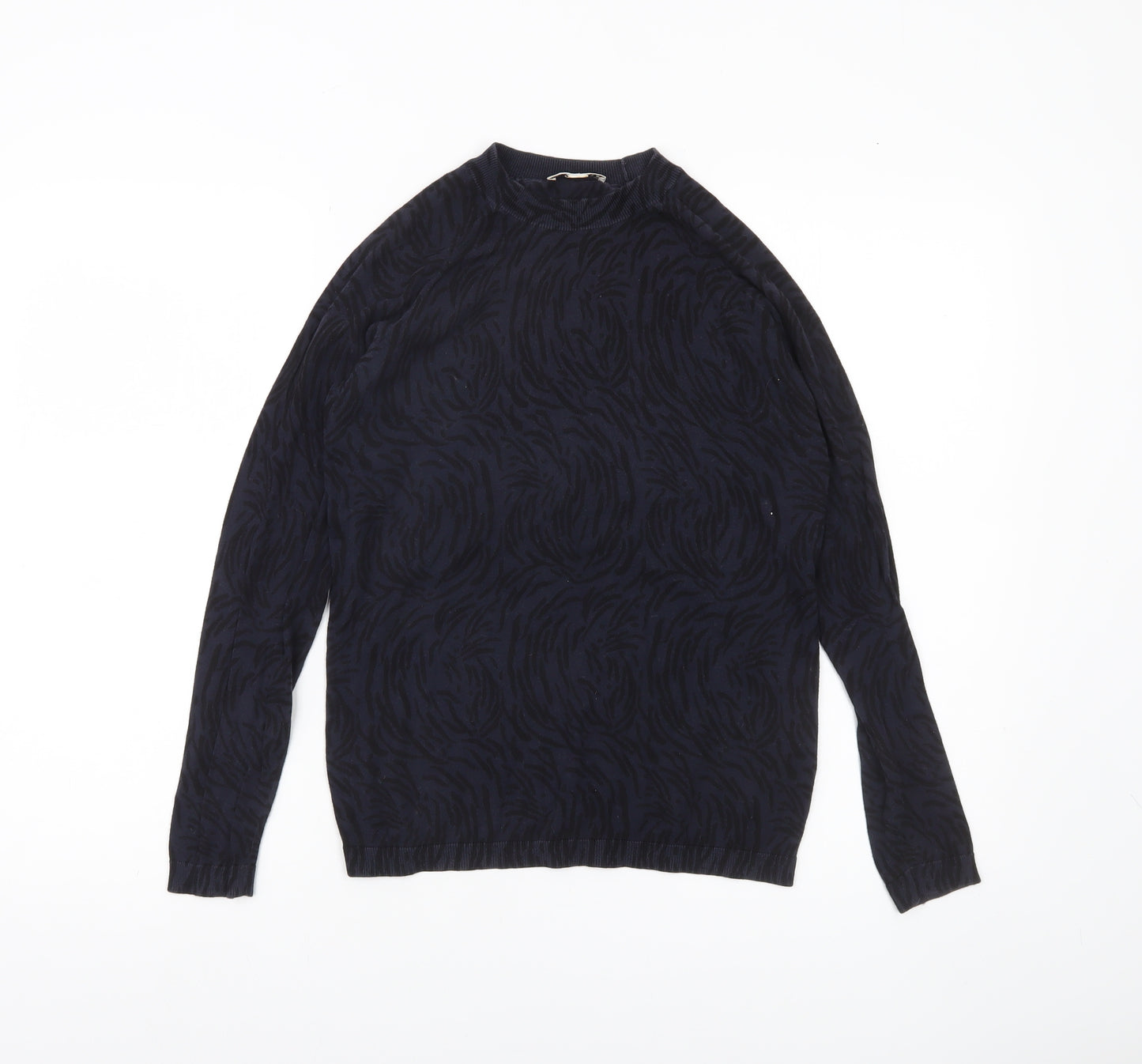 Whistles Womens Black Animal Print Jumper Size 8 Cotton Crew Neck