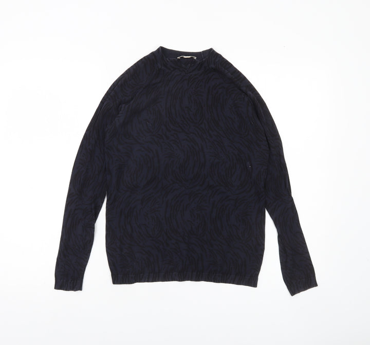 Whistles Womens Black Animal Print Jumper Size 8 Cotton Crew Neck