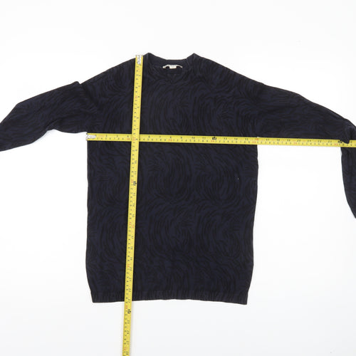 Whistles Womens Black Animal Print Jumper Size 8 Cotton Crew Neck