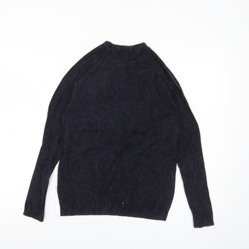 Whistles Womens Black Animal Print Jumper Size 8 Cotton Crew Neck