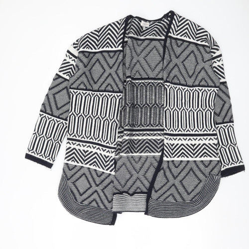 Monsoon Womens Black White L Cardigan Geometric Knit Open Front