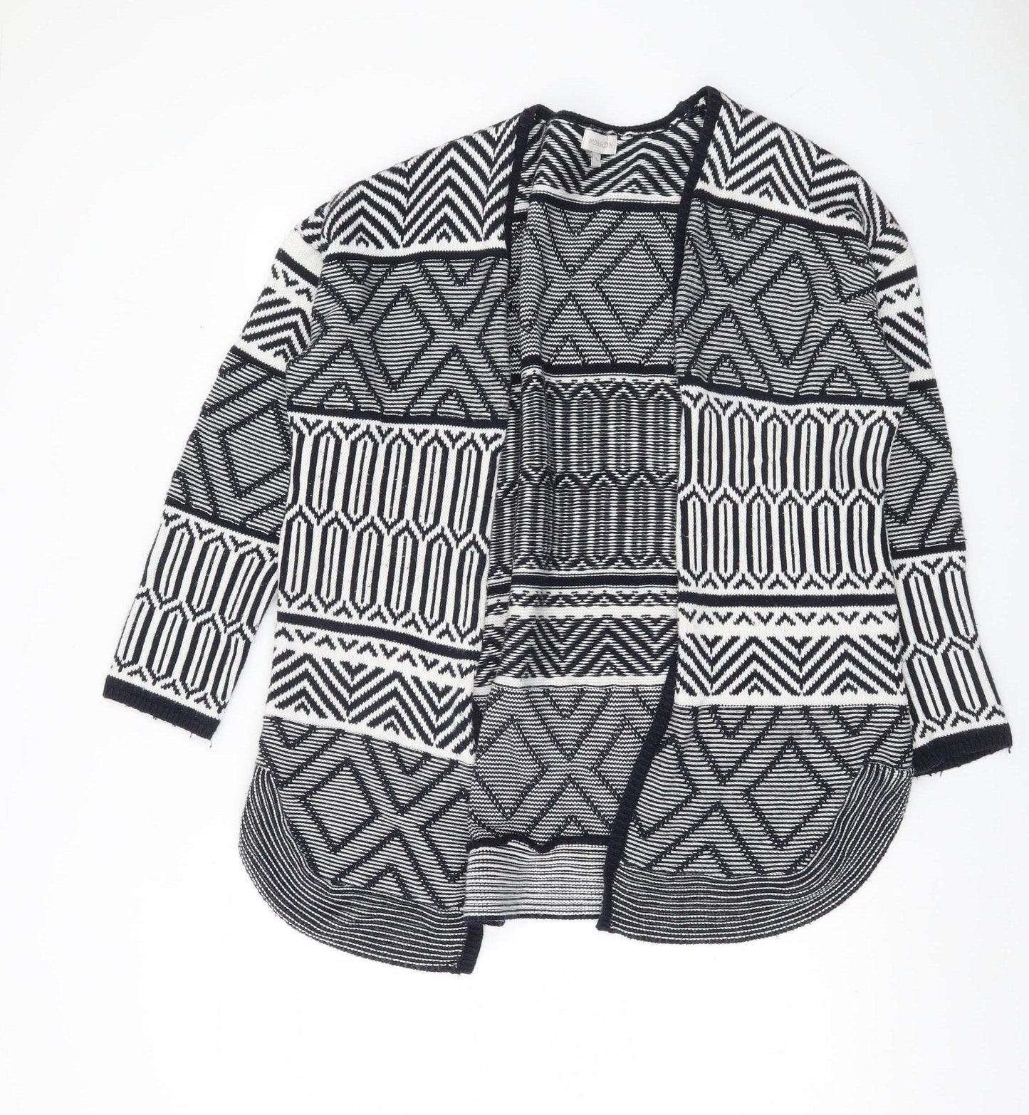 Monsoon Womens Black White L Cardigan Geometric Knit Open Front