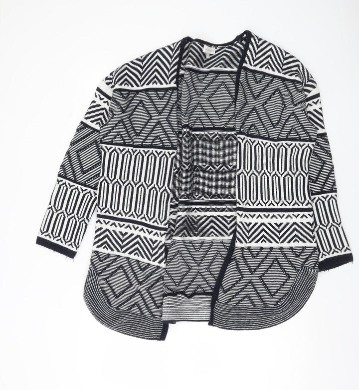 Monsoon Womens Black White L Cardigan Geometric Knit Open Front