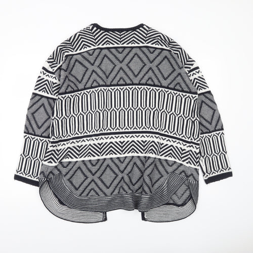 Monsoon Womens Black White L Cardigan Geometric Knit Open Front