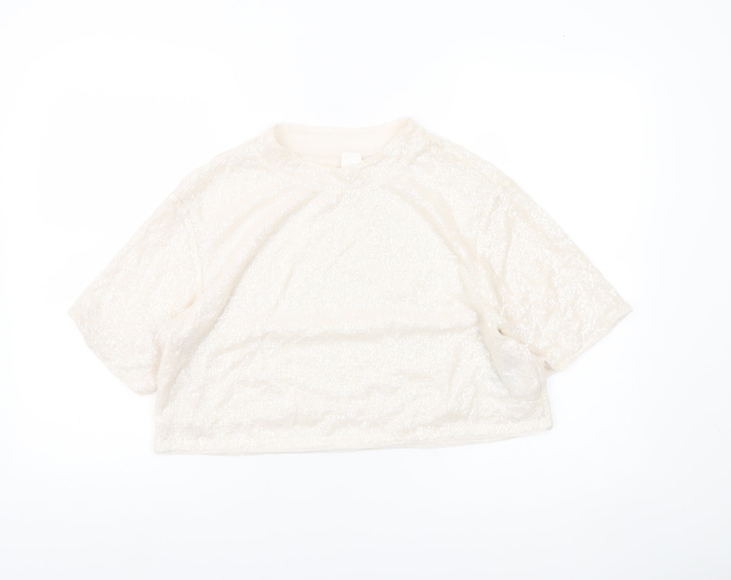 H&M Women Ivory Sequin Cropped T-Shirt Size 14 Party Top