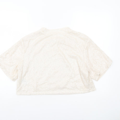 H&M Women Ivory Sequin Cropped T-Shirt Size 14 Party Top