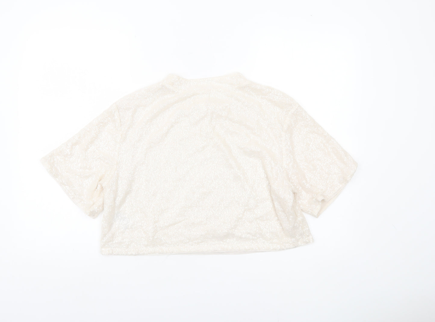 H&M Women Ivory Sequin Cropped T-Shirt Size 14 Party Top