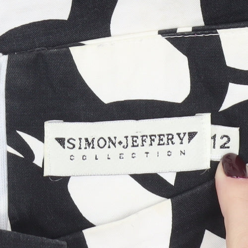 Simon Jeffery Women Black White Geometric Pencil Skirt Size 12